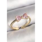 Pirinç Gold Renk Pembe Zirkon Taşlı Kalp Fiyonk Model Kadın Yüzük Vice1395 4233