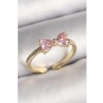 Pirinç Gold Renk Pembe Zirkon Taşlı Kalp Fiyonk Model Kadın Yüzük