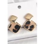 Pirinç Gold Renk Sallant Kare Leopar Desen Model Kadın Küpe - EBJ250315W32063