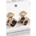 Pirinç Gold Renk Sallant Kare Leopar Desen Model Kadın Küpe - Tj-Bkp10341