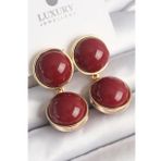 Pirinç Gold Renk Sallantı Bordo Daire Model Kadın Küpe - Tj-Bkp10049