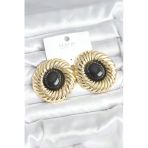 Pirinç Gold Renk Siyah Boncuklu Vintage Kadın Küpe - Tj-Bkp11388