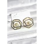 Pirinç Gold Renk Siyah Mineli Geometrik Gül Model Küpe