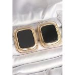 Pirinç Gold Renk Siyah Mineli Kare Model Kadın Küpe 5886