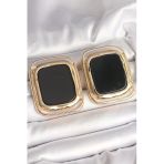 Pirinç Gold Renk Siyah Mineli Kare Model Kadın Küpe - EBJ250501W32791