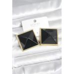 Pirinç Gold Renk Siyah Piramit Model Kadın Küpe - Tj-Bkp11385