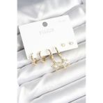 Pirinç Gold Renk Yıldız Model 925 Gümüş Çivili Kadın Küpe Seti - TJ-BKP11256