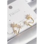 Pirinç Gold Renk Zirkon Taşlı Çiçek Model Kadın Küpe - Lisinya - 001-Renkli