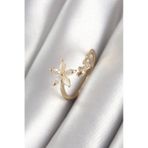 Pirinç Gold Renk Zirkon Taşlı Çiçek Model Kalp Detay Kadın Yüzük - Ebj240408w23440