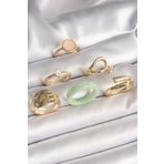 Pirinç Gold Renk Zirkon Taşlı Daire Pembe Mineli Detay 6'Lı Kadın Yüzük Seti - Tj-Byk3630