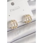 Pirinç Gold Renk Zirkon Taşlı Halka Model Kadın Küpe - Lisinya - 001-Renkli