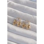 Pirinç Gold Renk Zirkon Taşlı Kalp Model Fiyonk Küpe - Lisinya - 001-Renkli