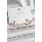Pirinç Gold Renk Zirkon Taşlı Kelebek Model Kadın Küpe - Lisinya - 001-Renkli