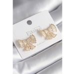 Pirinç Gold Renk Zirkon Taşlı Kurdele Model Kadın Küpe - Tj-bkp8599