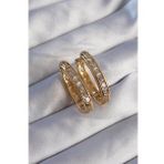Pirinç Gold Renk Zirkon Taşlı Oval Model Küpe