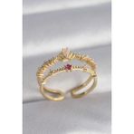 Pirinç Gold Renk Zirkon Taşlı Taç Model Kadın Yüzük - Lisinya - 001-Renkli