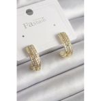 Pirinç Gold Renk Zirkon Taşlı Yarım Halka Model Kadın Küpe 5886