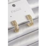 Pirinç Gold Renk Zirkon Taşlı Yarım Halka Model Kadın Küpe - TJ-BKP9977