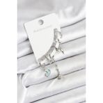 Pirinç Gümüş Renk Ay Model Kadın Set Küpe - Lisinya - 001-Renkli