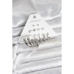Pirinç Gümüş Renk Halka Modelli 6 Çift Kadın Küpe - TJ-BKP11335