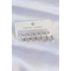 Pirinç Gümüş Renk Ince Oval Küpe Seti - Lisinya - 001-Renkli