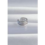 Pirinç Gümüş Renk İncili Baget Taşlı Earcuff Küpe - TJ-BKP9338