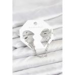 Pirinç Gümüş Renk Kelebek Model Zincir Bağlantılı Ear Cuff Küpe Seti - Ebj260109w38971