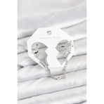 Pirinç Gümüş Renk Kelebek Model Zincir Bağlantılı Ear Cuff Küpe Seti