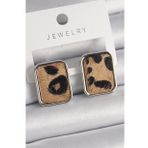 Pirinç Gümüş Renk Leopar Desenli Kare Model Kadın Küpe - EBJ241228W30189