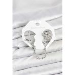 Pirinç Gümüş Renk Sarmal Model Zincir Bağlantılı Ear Cuff Küpe Seti - Tj-Bkp11537