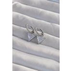 Pirinç Gümüş Renk Üçgen Zirkon Taşlı Sallantılı Halka Küpe - TJ-BKP9308
