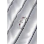 Pirinç Gümüş Renk Zirkon Taşlı Çiçek Model Pembe Zirkon Taş Detay Kadın Yüzük - EBJ250530W34257