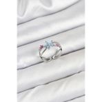 Pirinç Gümüş Renk Zirkon Taşlı Mavi Çiçekli Kadın Yüzük - EBJ250927W37922