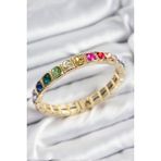 Pirinç Karışık Zirkon Taşlı Kare Model Gold Renk Lastikli Kadın Bileklik - Lisinya - 001-Renkli