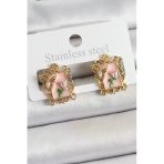 Pirinç Pembe Mineli Portre Kadın Küpe (Gold Renk)