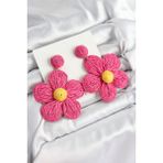 Pirinç Pembe Papatya Model Gold Renk Kadın Hasır Küpe - Lisinya - 001-Renkli