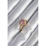 Pirinç Pembe Zirkon Taşlı Charm Kalpli Kadın Yüzük (Gold Renk)