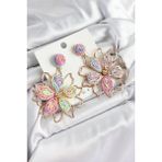 Pirinç Rainbow Çiçek Model Gold Renk Kadın Hasır Küpe - Lisinya - 001-Renkli