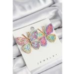 Pirinç Rainbow Kelebek Model Gold Renk Kadın Hasır Küpe