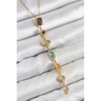 Pirinç Renkli Zirkon Taşlı Model Gold Renk 7 Element Y Kolye
