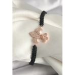 Pirinç Rose Renk Zirkon Taşlı Zambak Model Asansörlü Makrome Model Kadın Bileklik - EBJ250301W31657