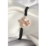 Pirinç Rose Renk Zirkon Taşlı Zambak Model Asansörlü Makrome Model Kadın Bileklik - Tj-Bb6802
