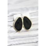 Pirinç Siyah Mineli Damla Model Vintage Plaka Kadın Küpe - Tj-Bkp11596