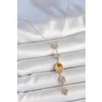 Pirinç Zincir Kehribar Sarı Gold Renk Zirkon Taşlı Y Kolye - EBJ250530W34275