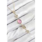 Pirinç Zincir Pembe Gold Renk Zirkon Taşlı Y Kolye - EBJ250902W37774