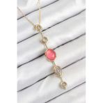 Pirinç Zincir Pembe Gold Renk Zirkon Taşlı Y Kolye - EBJ250902W37776