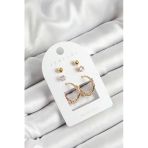Pirinç Zirkon Taş Ve Halka Figürlü Gold Renk 3'Lü Çift Kadın Küpe Set 5886