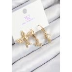 Pirinç Zirkon Taşlı 3'lü Kuş Model Gold Renk Kadın Küpe - TJ-BKP11133