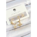 Pirinç Zirkon Taşlı Çiçek ve Ay Model Gold Renk 3'lü Çift Kadın Küpe Set - Lisinya - 001-Renkli