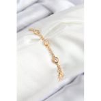Pirinç Zirkon Taşlı Daire Model Gold Renk Asansörlü Kadın Bileklik 5886